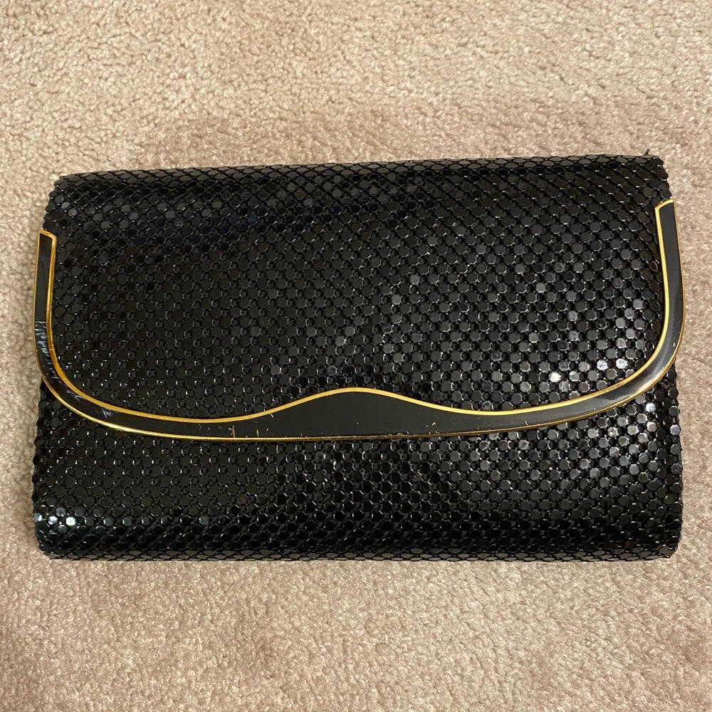 Vintage black clutch with gold detailing
